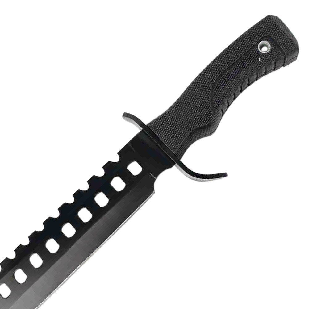 17" Hunting Knife All Black W/ Rubber Handle And Sheath (Black)