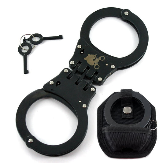 Ace Martial Arts Supply Hinged Heavy Duty Handcuffs and Keys, Black