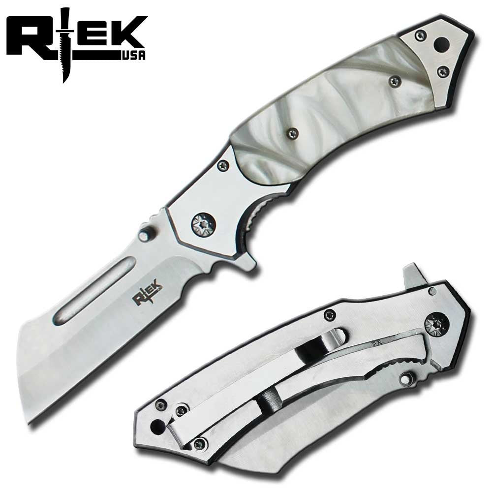 4.75" Rtek Spring Assisted Cleaver Pocket Folding Knife Razor Blade Pearl 5 colors
