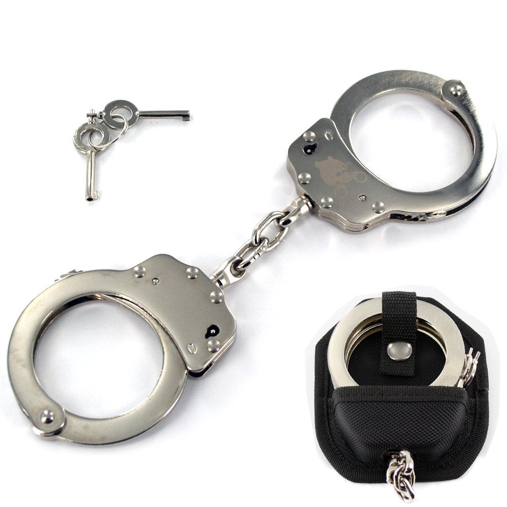 Hanuffs Professional Heavy Duty Silver Chrome Chain Police Style Handcuffs DOU ...