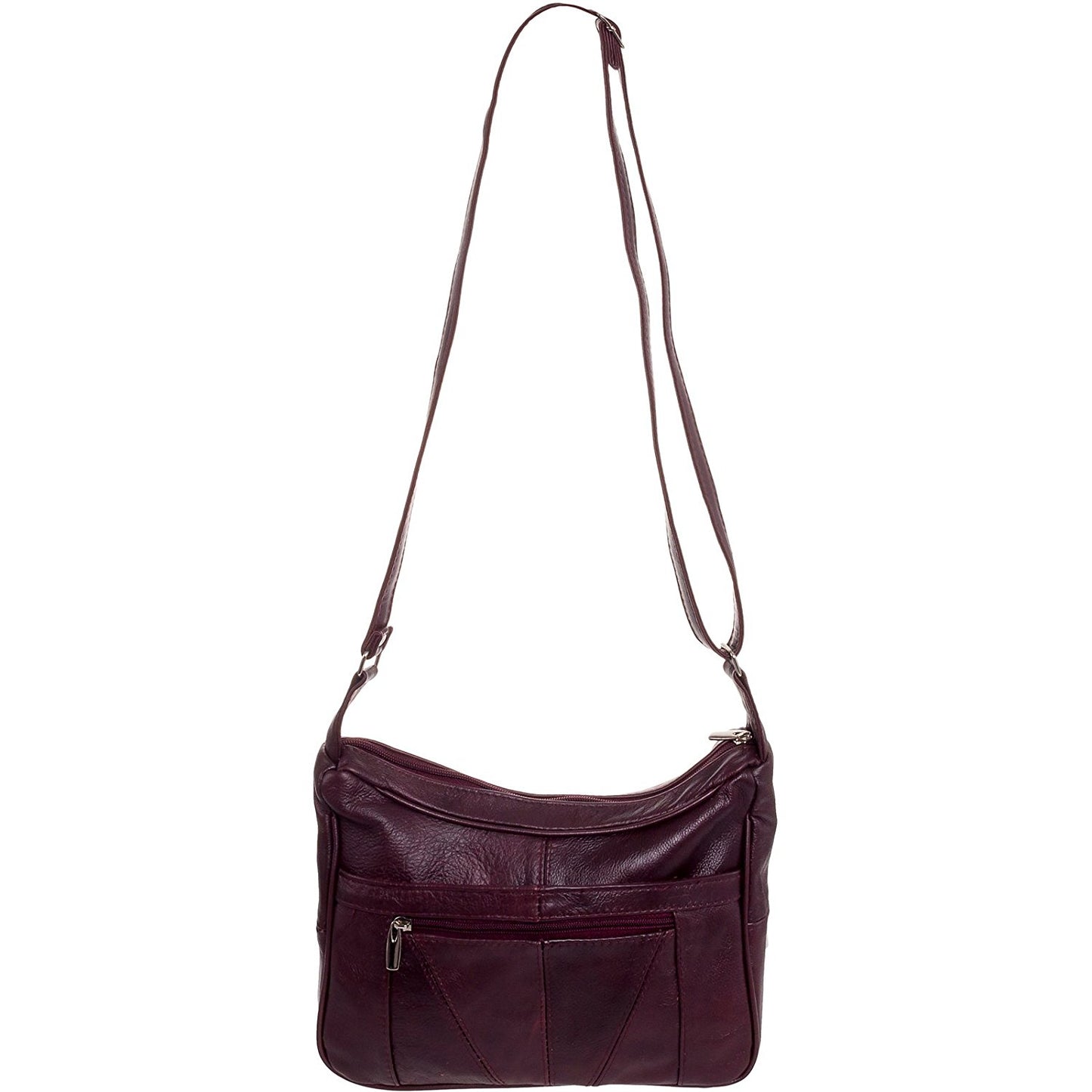 Roma Leathers Women's Wine Red Leather Crossbody Shoulder Bag
