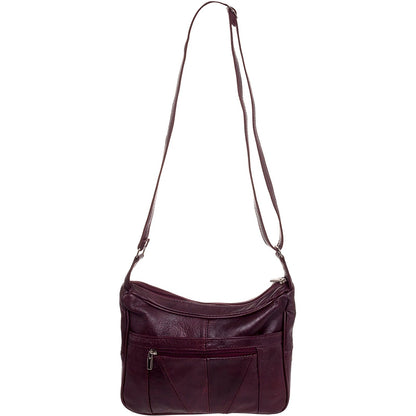 Roma Leathers Women's Wine Red Leather Crossbody Shoulder Bag