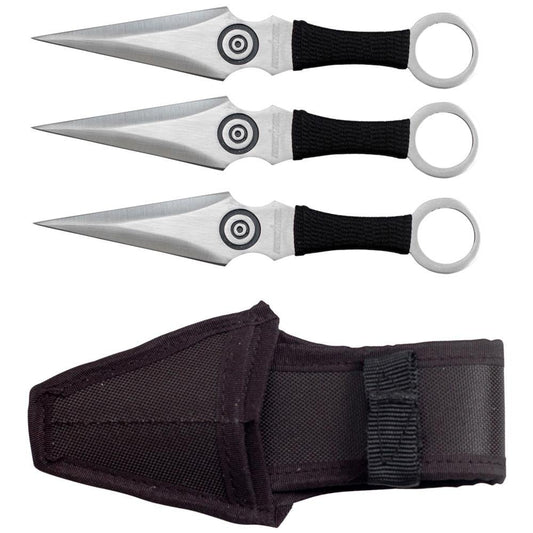 Perfect Point PP-028-3BK Throwing Knife Set with Three Knives, Silver Blades, Black Cord-Wrapped Handles, 6-1/2-Inch Overall
