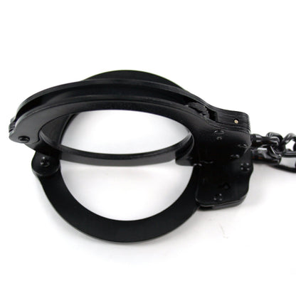 Steel Double Locking Leg Cuffs w/ 18" Chain - Black