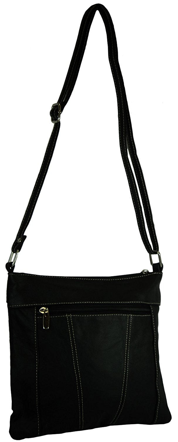 Genuine Leather Crossbody Messenger Purse (Black)