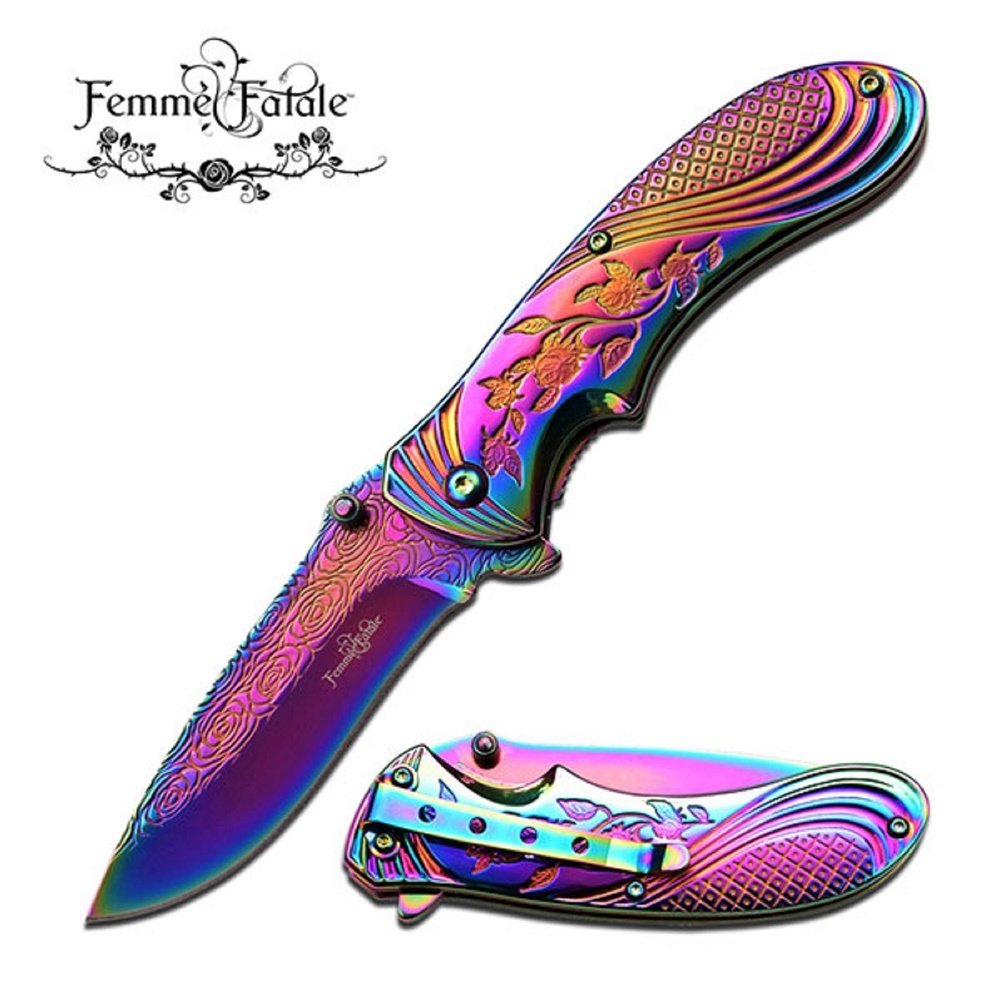 FEMME FATALE LADIES' POCKET KNIFE "EVERY ROSE HAS A THORN"- RAINBOW