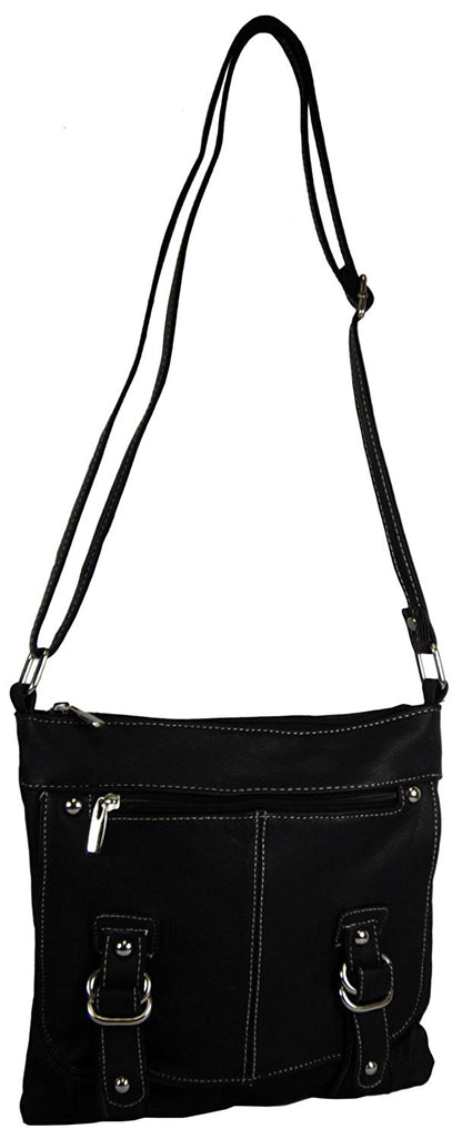 Genuine Leather Crossbody Messenger Purse (Black)
