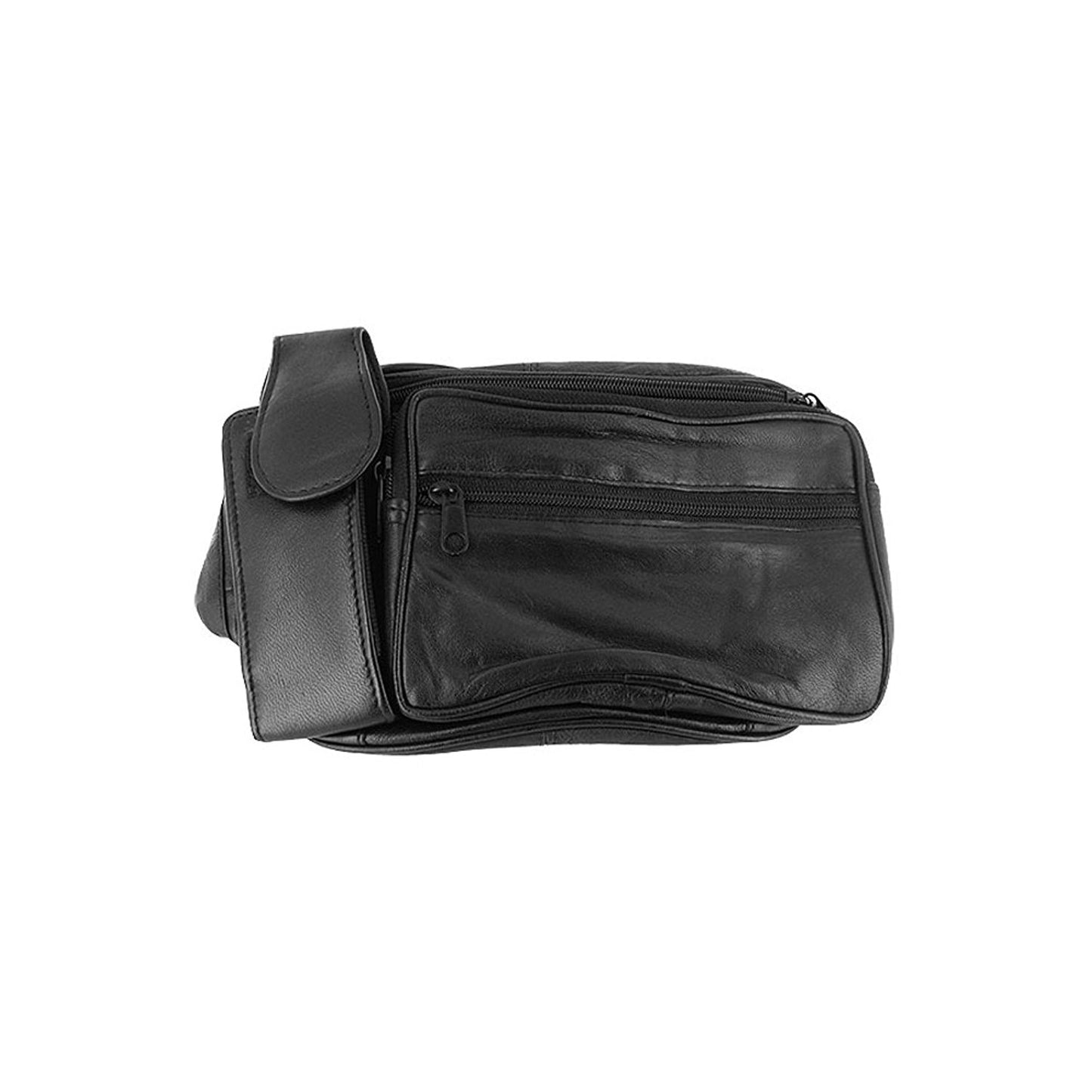 Genuine Leather Black Fanny Pack Waist Bag with Cell Phone Pouch