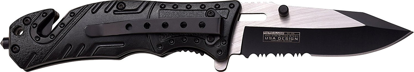 TAC Force TF-835 Series Spring Assist Folding Knife, Two-Tone Half-Serrated Blade, 4.5-Inch Closed