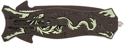 TAC Force TF-707 Series Assisted Opening Folding Knife, Black Half-Serrated Blade, Dragon Handle, 4-1/2-Inch Closed