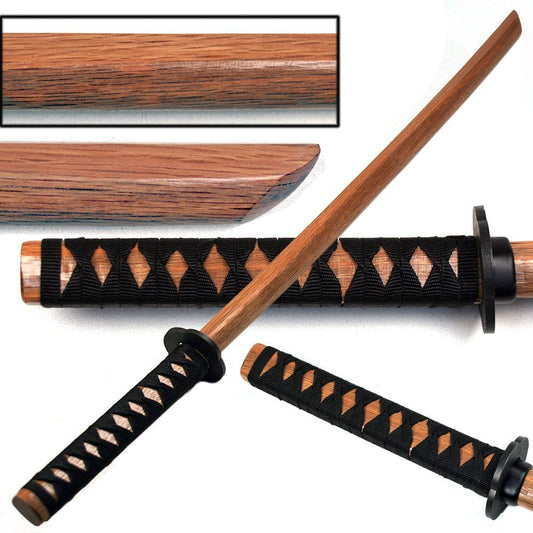 Hardwood Training Wooden Sword -Natural Bokken with Black Cord Wrap