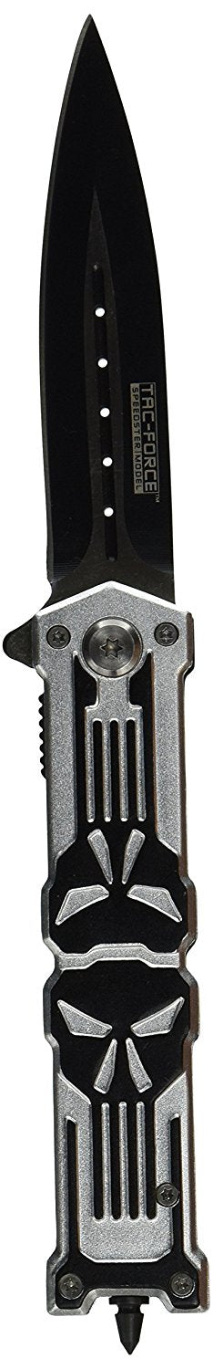 TAC Force TF-592 Series Assisted Opening Folding Knife, Black Spear Point Blade, Skull Handle, 4-3/4-Inch Closed