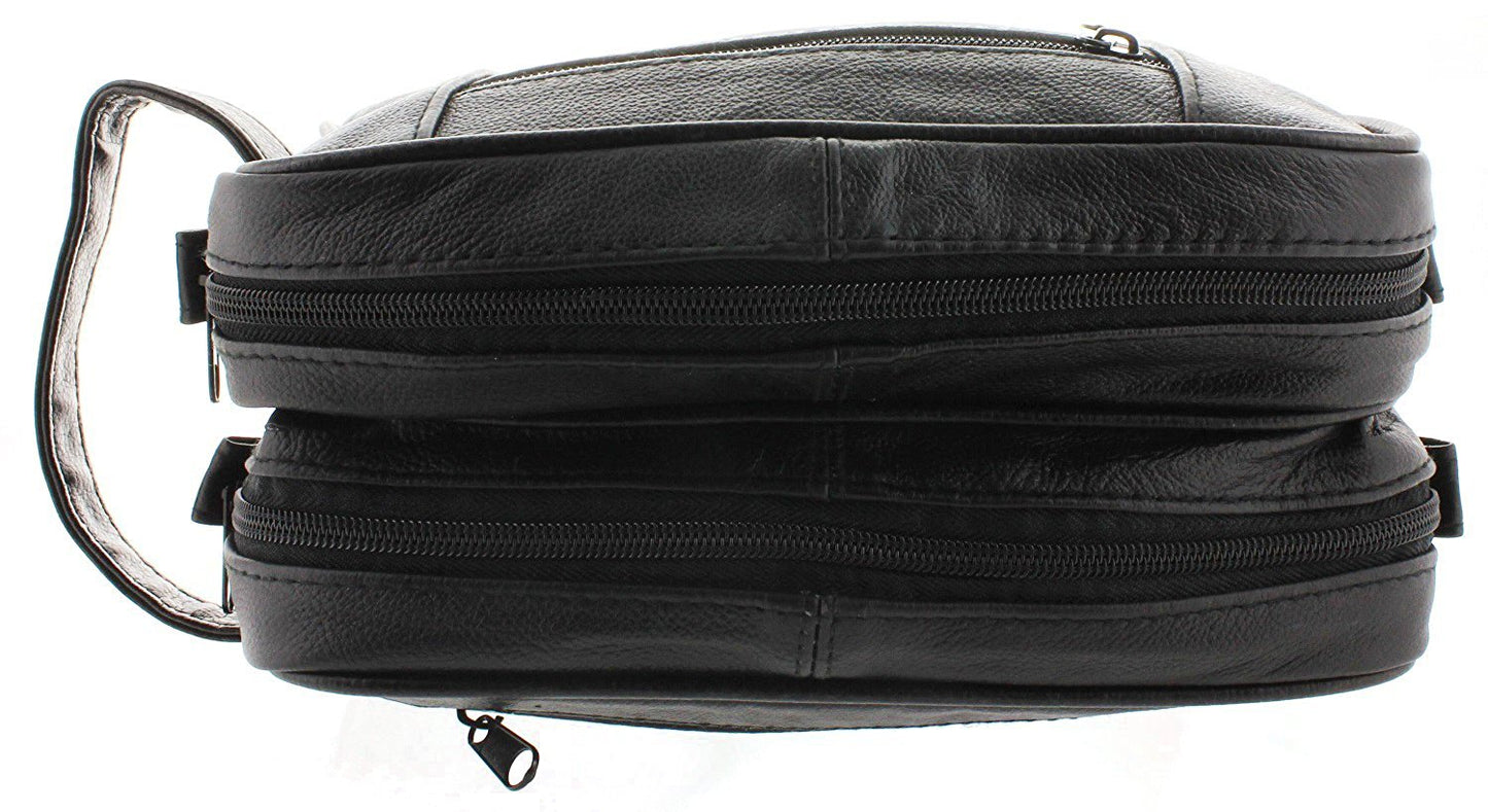 Viosi Genuine Leather Toiletry Travel Bag w/ two Zipper Compartments