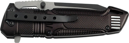 TAC Force TF-749EM Spring Assist Folding Knife, Black Half-Serrated Blade, Two-Tone Handle, 4.75-Inch Closed