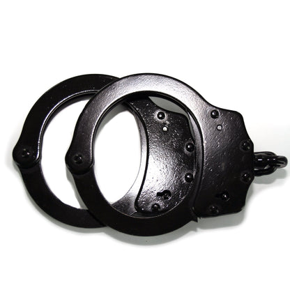 Professional Grade Police Edition Heavy Duty Security Handcuffs Silver Chrome Steel Double Lock with case (BLACK)