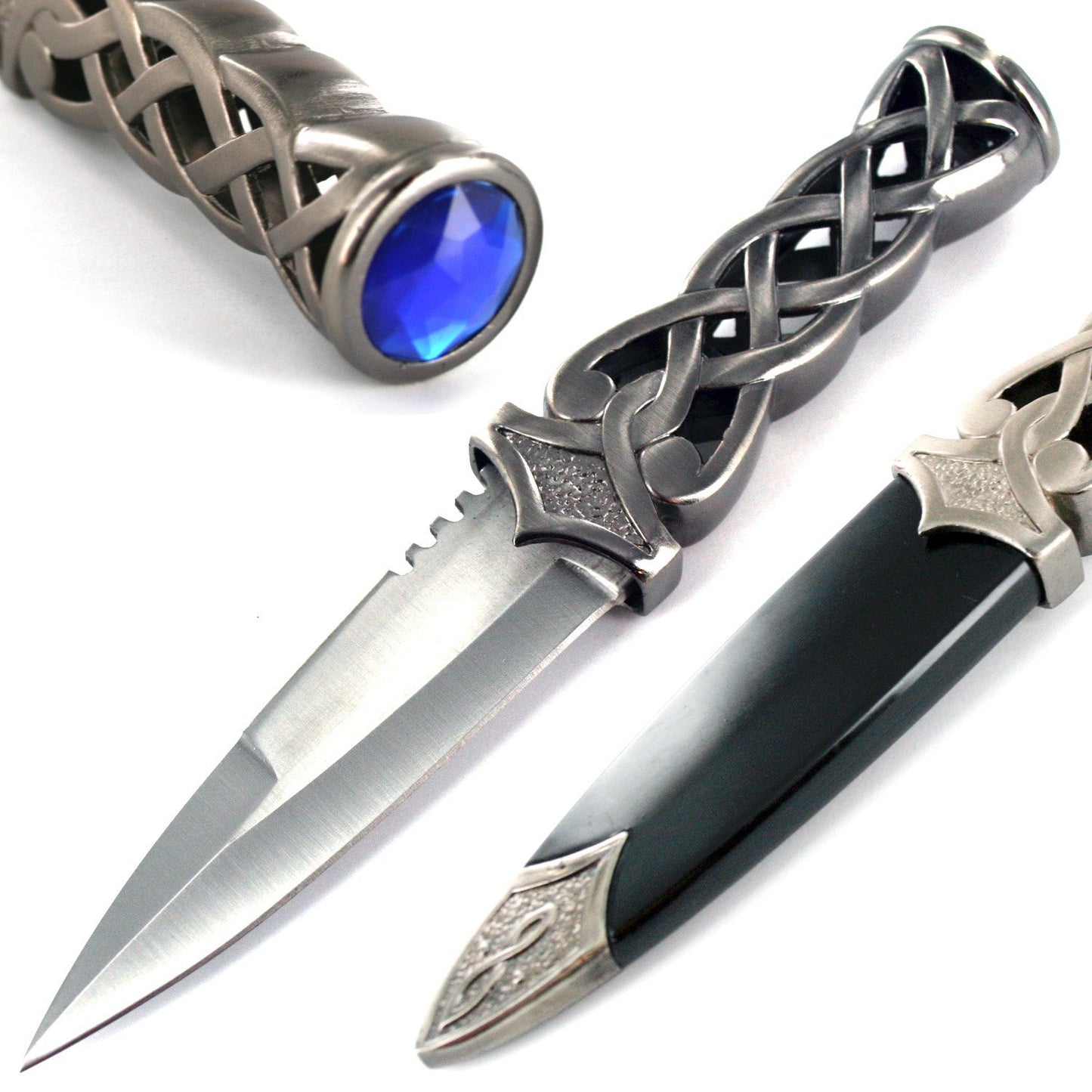 Ace Martial Arts Supply New Scottish Celtic Gaelic Twist Knot Blue Ruby Gemstone Wicca Dirk Dagger Knife, 9-Inch