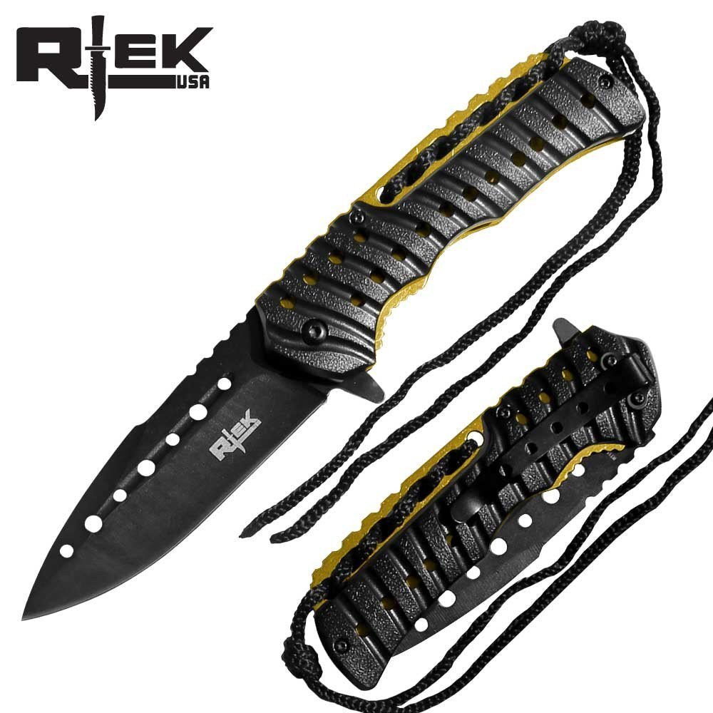 R-Tek RT110373 Partial-Paracord Handle High Performance Spring Assisted Folding Knife With Fluted Blade