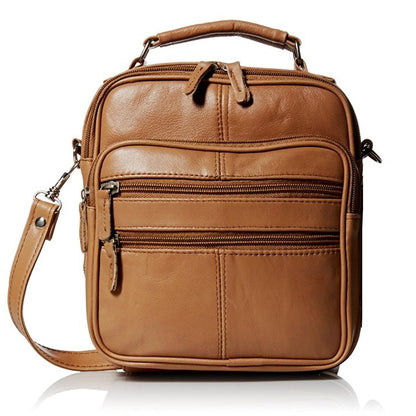 Roma Leathers Light Brown Leather Travel Organizer Crossbody Shoulder Bag