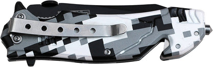 TAC Force TF-762DW Assisted Opening Tactical Folding Knife, Black Straight Edge Blade, Snow Camo Handle, 4-1/2-Inch Closed