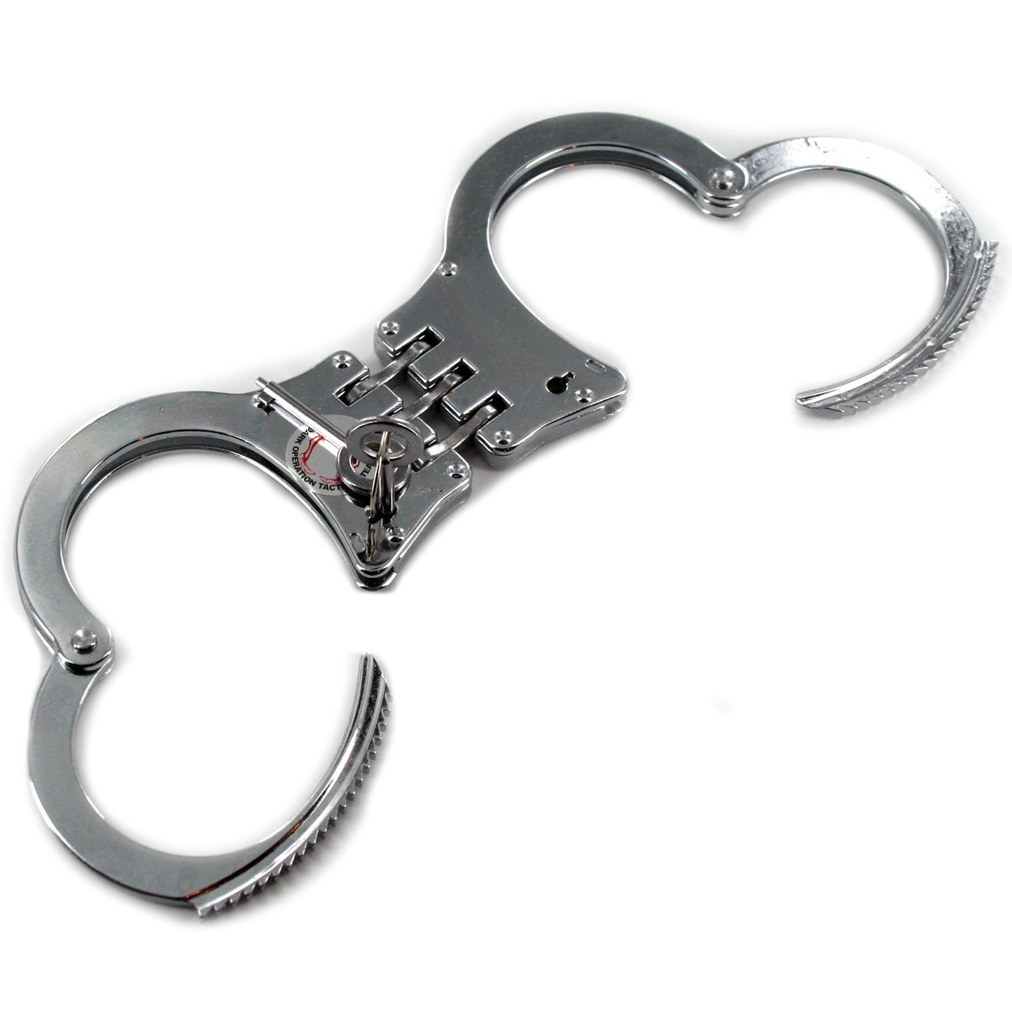 Professional Heavy Duty Silver Hinged Police Style Handcuffs Double Lock with Duty Handcuff Nylon Case Holster