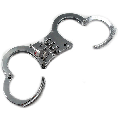 Professional Heavy Duty Silver Hinged Police Style Handcuffs Double Lock with Duty Handcuff Nylon Case Holster