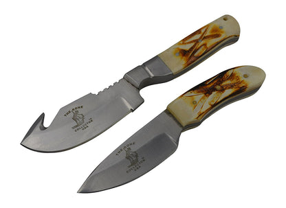The Bone Collector Real Bone Handle Survival Fixed Blade Hunting Skinning Knife Gift Set of 2 Knives BC808 & BC804