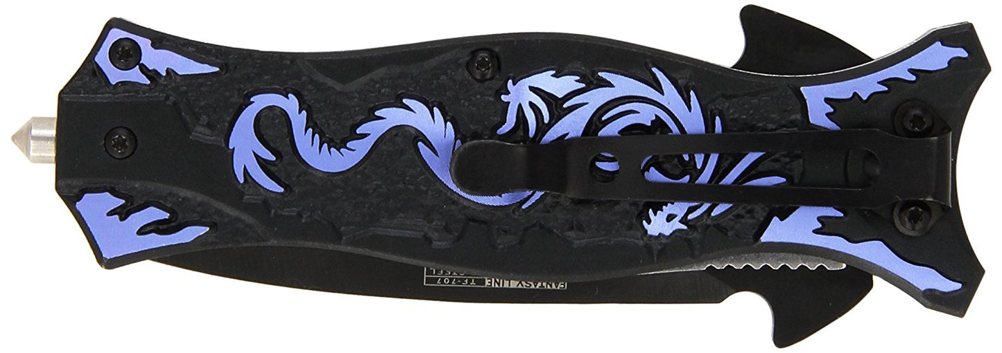 TAC Force TF-707 Series Assisted Opening Folding Knife, Black Half-Serrated Blade, Dragon Handle, 4-1/2-Inch Closed
