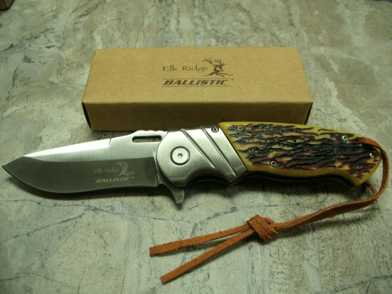 8.5" ELK RIDGE Bone Gentleman SPRING ASSISTED OPEN Hunting Folding POCKET KNIFE