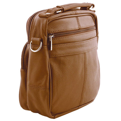 Roma Leathers Light Brown Leather Travel Organizer Crossbody Shoulder Bag