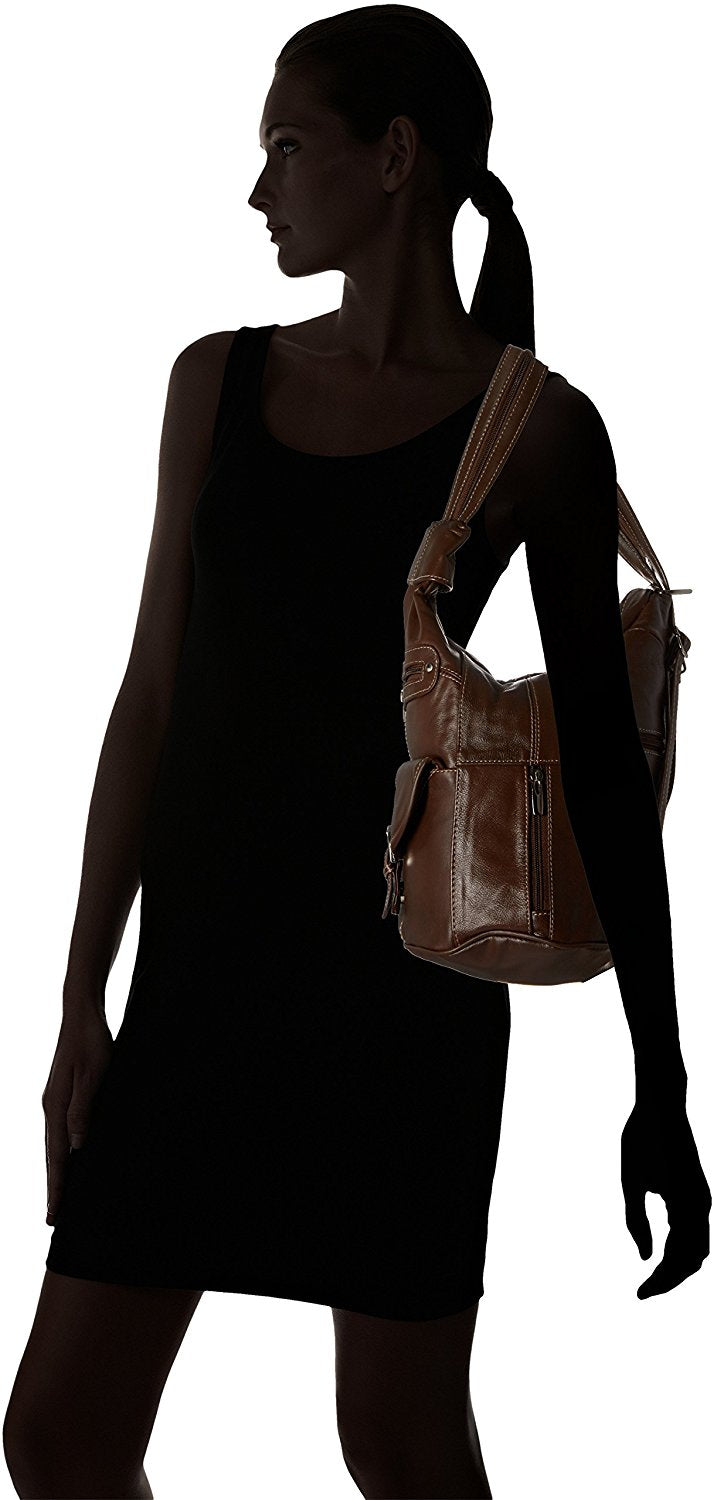 Convertible Back Pack Purse, Mid Size Tear Drop Shoulder Bag, Backpack, Sling Bag. Genuine Leather (Dark Brown)