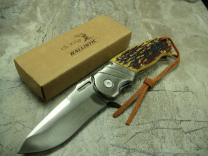 8.5" ELK RIDGE Bone Gentleman SPRING ASSISTED OPEN Hunting Folding POCKET KNIFE
