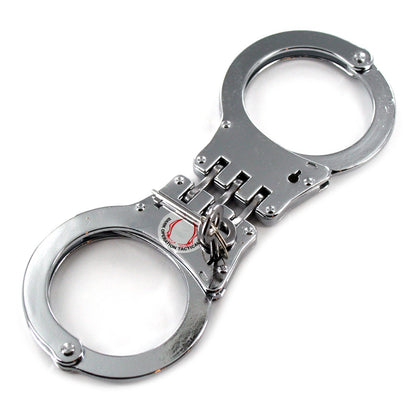 Professional Heavy Duty Silver Hinged Police Style Handcuffs Double Lock with Duty Handcuff Nylon Case Holster