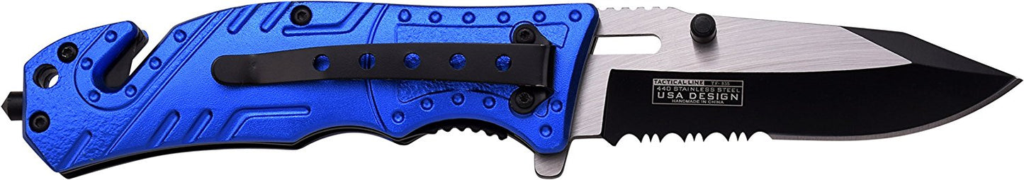 TAC Force TF-835 Series Spring Assist Folding Knife, Two-Tone Half-Serrated Blade, 4.5-Inch Closed