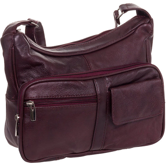 Roma Leathers Women's Wine Red Leather Crossbody Shoulder Bag