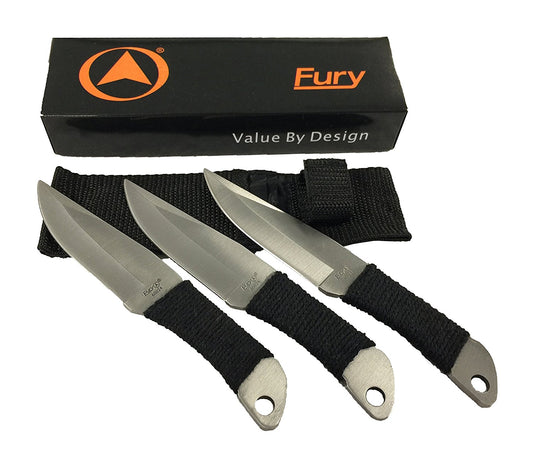 Fury Sure Thrower Set of 3 Carbon Steel Throwing Knives, 6.5-Inch
