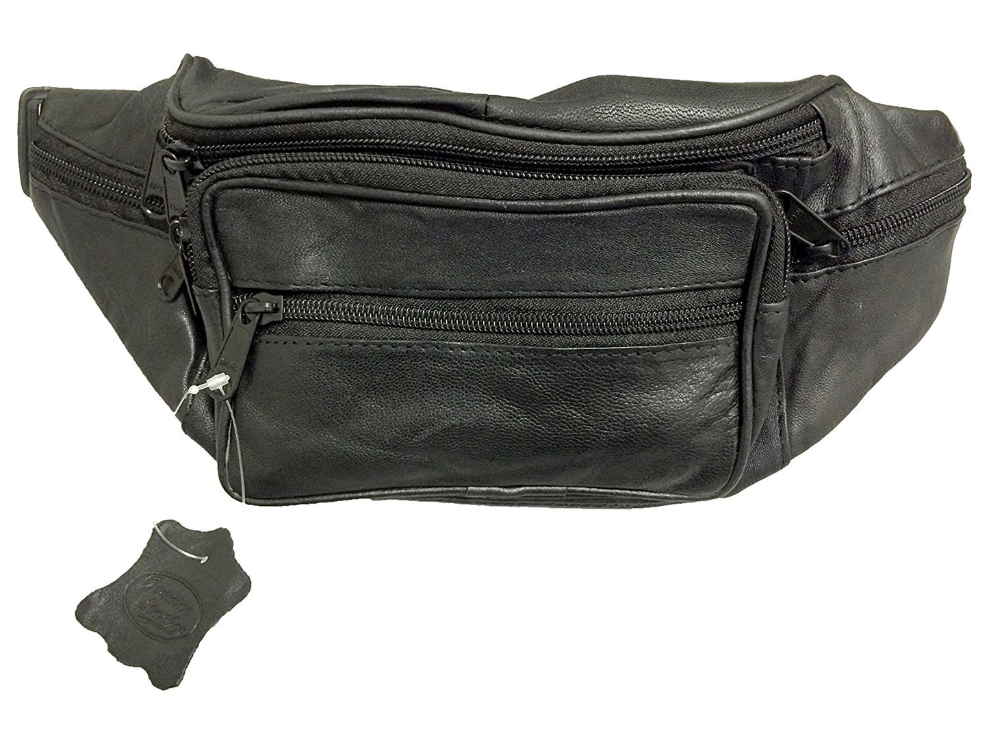 Multiple Pocket Genuine Solid (not patch) Leather Waist Pack, Fanny Pack. Large adjustable strap up to 45" Features a fold away mesh water bottle holder