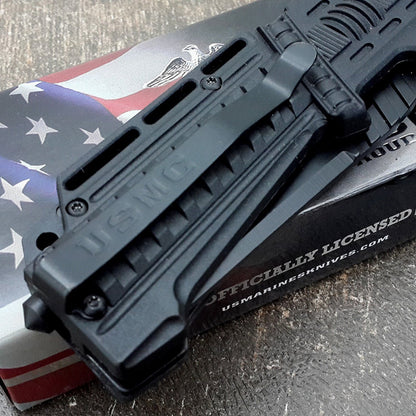 U.S. MARINES Knife Licensed USMC MARINES Assisted Military Knives BLACK Tactical Tanto Knife
