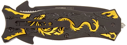 TAC Force TF-707 Series Assisted Opening Folding Knife, Black Half-Serrated Blade, Dragon Handle, 4-1/2-Inch Closed