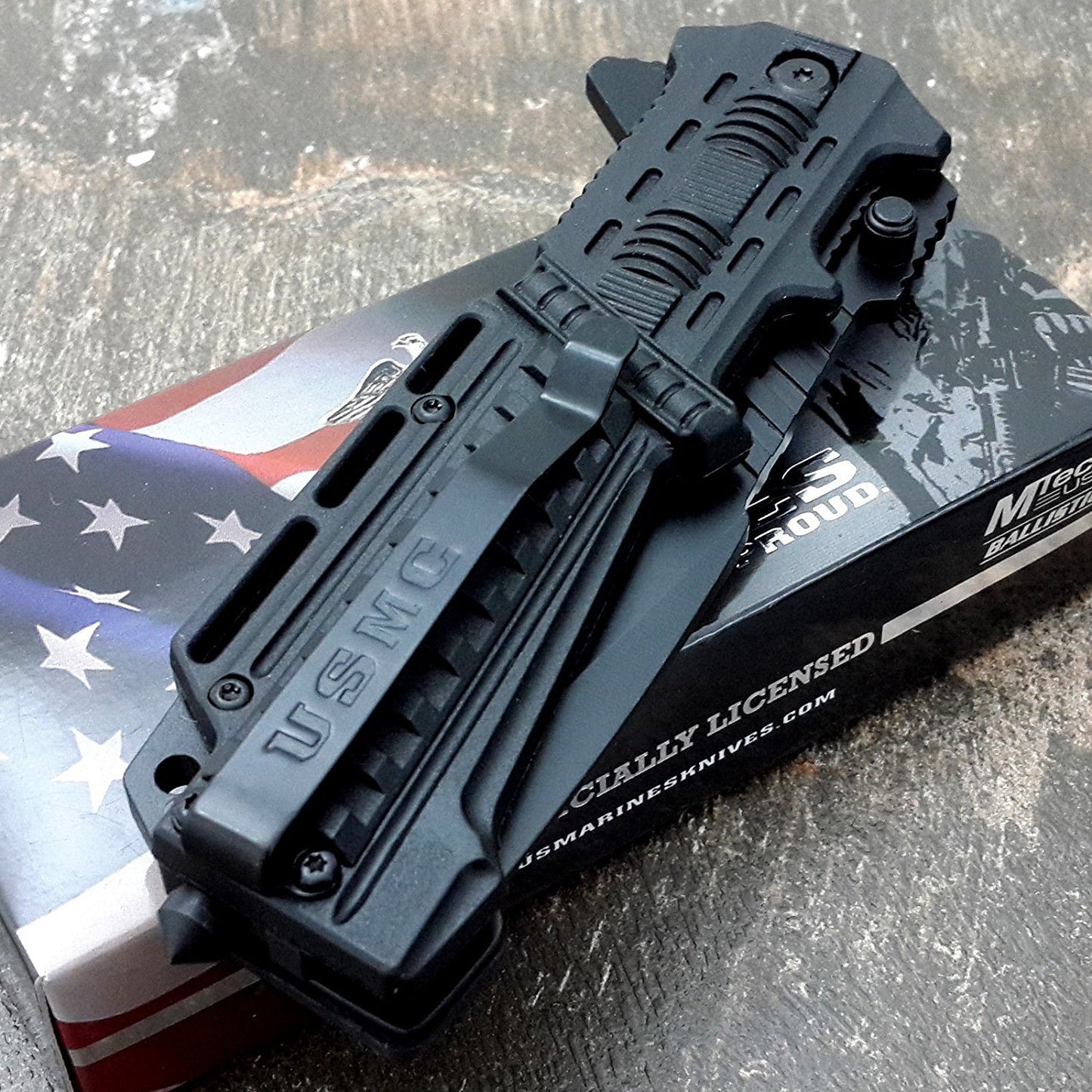 U.S. MARINES Knife Licensed USMC MARINES Assisted Military Knives BLACK Tactical Tanto Knife