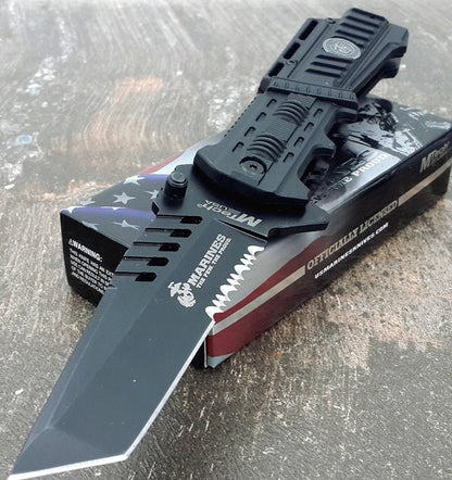 U.S. MARINES Knife Licensed USMC MARINES Assisted Military Knives BLACK Tactical Tanto Knife