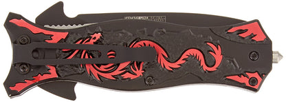 TAC Force TF-707 Series Assisted Opening Folding Knife, Black Half-Serrated Blade, Dragon Handle, 4-1/2-Inch Closed