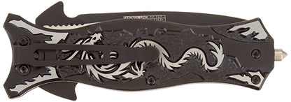 TAC Force TF-707 Series Assisted Opening Folding Knife, Black Half-Serrated Blade, Dragon Handle, 4-1/2-Inch Closed