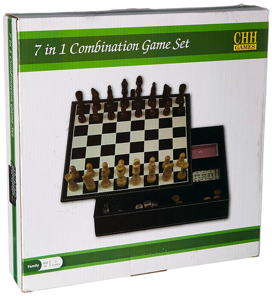 Faux Leather Game Set with A Variety of Tabletop Games, Black
