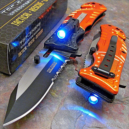 Tac Force 835EM EMT Rescue Assisted Opening Part Serrated Linerlock Knife with Orange and Black Aluminum Handles