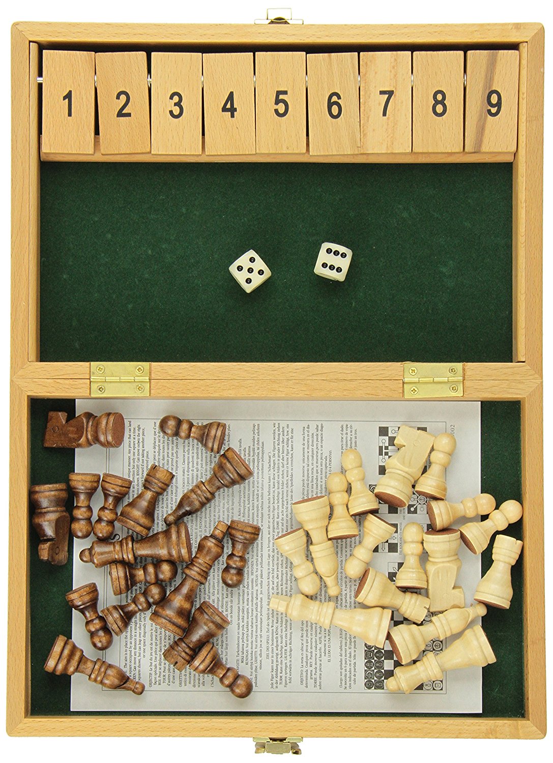 Recreational Chess & Shut The Box Strategy Game Set, White/Brown