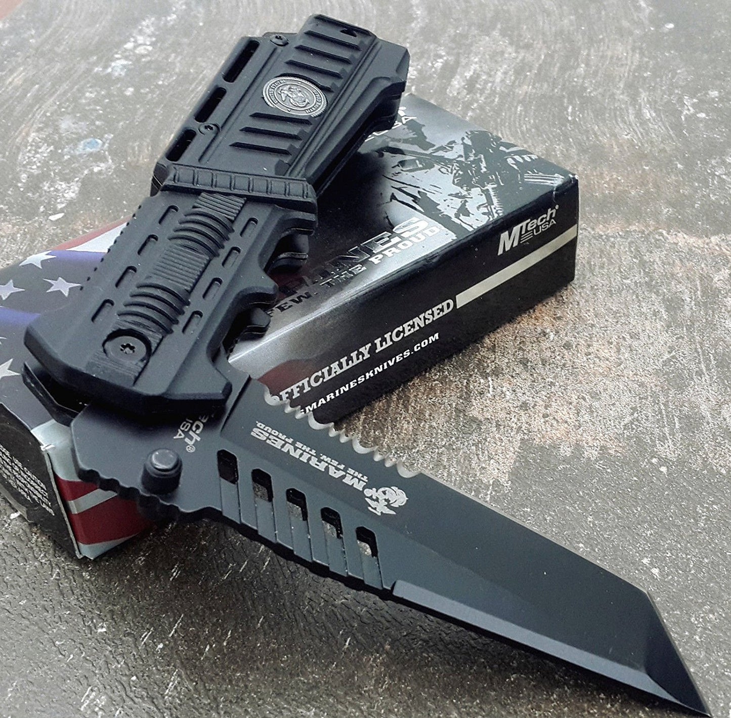U.S. MARINES Knife Licensed USMC MARINES Assisted Military Knives BLACK Tactical Tanto Knife