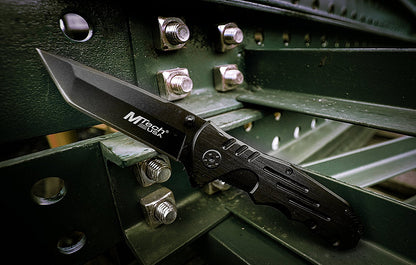 MTech USA MT-378 Folding Tactical Knife, Tanto Blade, Black Steel Handle, 4-1/2-Inch Closed