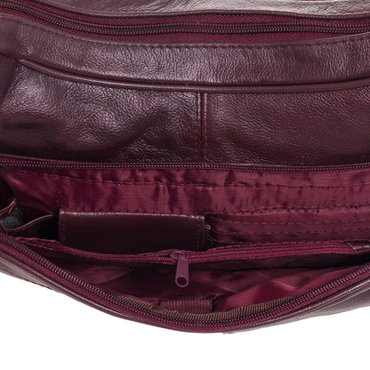 Roma Leathers Women's Wine Red Leather Crossbody Shoulder Bag