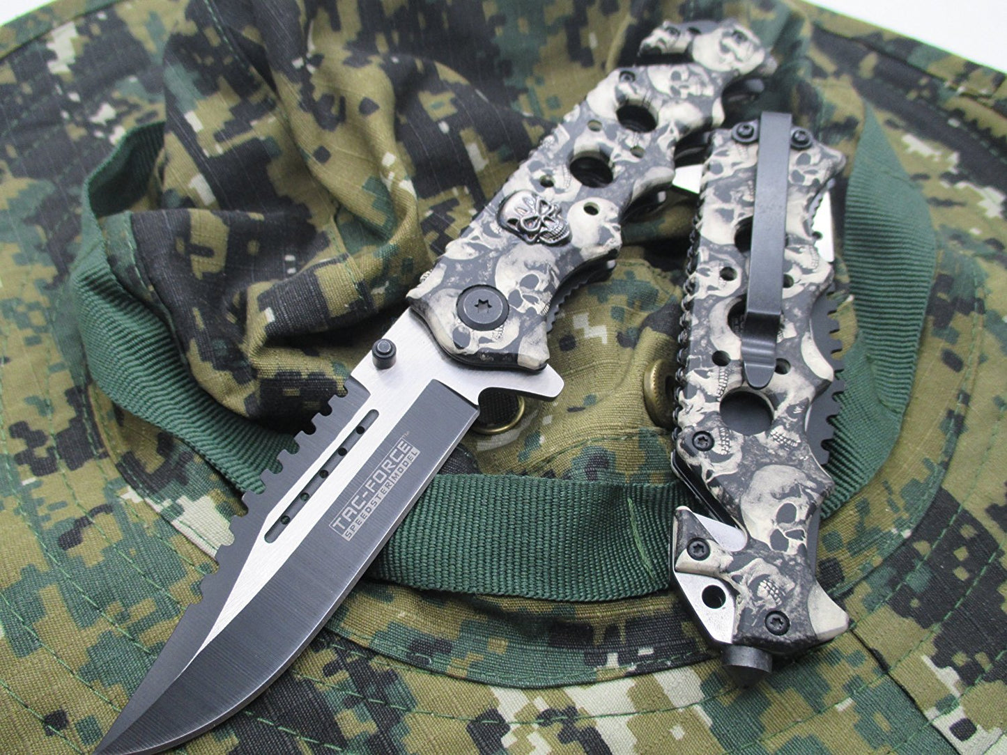 Tac-Force Assisted Opening Linerlock w/ Skull Design A/O Speed Rescue Glass Breaker Knife