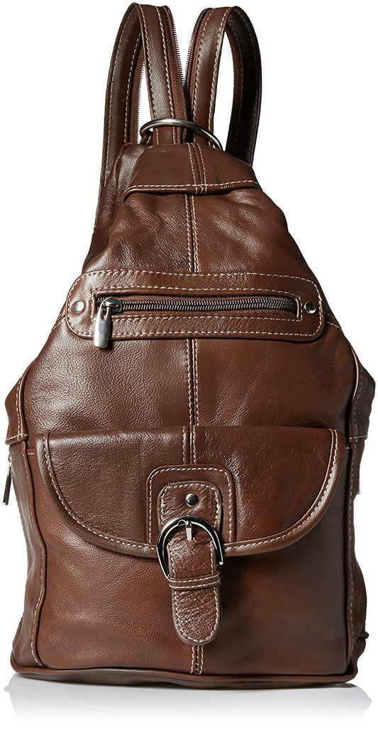Convertible Back Pack Purse, Mid Size Tear Drop Shoulder Bag, Backpack, Sling Bag. Genuine Leather (Dark Brown)
